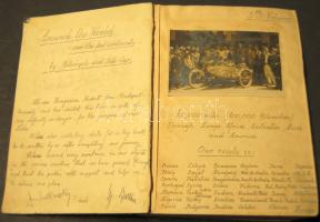 Sulkowky Zoltán és Bartha Gyula motorosok 1931-1937 közötti föld körüli útjának emlékei: Az út során készült emlékkönyv és utinapló-szerűség újságkivágásokkal, fotókkal, céges bélyegzőkkel és a vendéglátók bejegyzáseivel. Szingapúr, Indonézia, Hongkong, Kína, Macaó Japán + az egész útról készített filmekből készült VHS / Wonderful collection of two motorbiker Sulkowky Zoltán and Barthy Gyula who went around the world on Harley Davidson between 1931-1936. Road-diary-like book with photos, postcards, stamps, banknotes, magasine-cut-outs from the road and writings of the hosts, plus many company seals. Mostly: China, Japan, Macao, Singapore, Indonesia. + VHS complied from the films shot during the journey