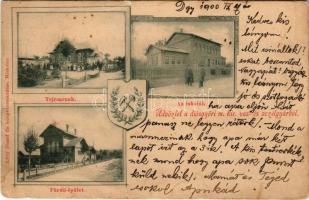 1900 Diósgyőr (Miskolc), M. kir. vas- és acélgyár, tejcsarnok, az iskolák, fürdő épület. Lővy József fia kiadása. Art Nouveau (lyukak / pinholes)