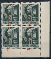 1946 Betűs Any.2./1f ívsarki négyestömb elcsúszott felülnyomással (ívszélen falc)