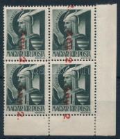 1946 Betűs Any.2./1f ívsarki négyestömb elcsúszott felülnyomással (ívszélen falc)