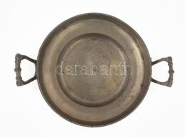 Kétfüles ón tál, jelzett, d: 18 cm