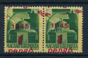 1945 Kisegítő bélyegek (IV.) 1P/1P párban, elcsúszott felülnyomattal és annak gépszínátnyomatával + festékcsíkok