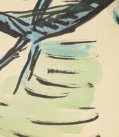 Nyergesi János (1895-1982): Dunaparti fák, 1968. Tus, akvarell, papír, jelzett. 43x30,5 cm