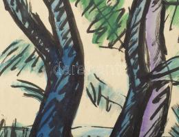 Nyergesi János (1895-1982): Dunaparti fák, 1968. Tus, akvarell, papír, jelzett. 43x30,5 cm