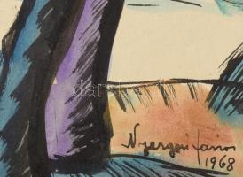 Nyergesi János (1895-1982): Dunaparti fák, 1968. Tus, akvarell, papír, jelzett. 43x30,5 cm