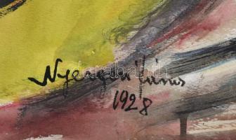 Nyergesi János (1895-1982): Séta, 1928. Tus, akvarell, papír, jelzett. 44,5x30,5 cm