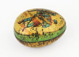 cca 1920 Magyar Automata-gyár és kölcsönző Stolwerck cukortartó fém tojás, I. világháborús katonák á...