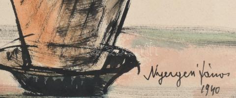 Nyergesi János (1895-1982): Csendélet, 1940. Tus, akvarell, papír, jelzett. Hajtásnyommal. Lapszéli ...