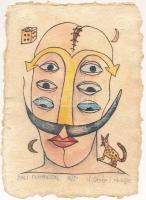 ef.Zámbó (efZámbó) István (1950-): Dali krampusszal. Computer print, merített papír, jelzett, számozott (16/50), a művész és Vincze Papírmerítő Műhely szárazbélyegzőjével, 21x15 cm