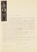 1968 Illés Árpád (1908-1980) festőművész autográf javított és aláírt levele Vezér Erzsébet irodalomtörténész, Ady-kutatónak.