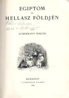 Aubermann Miklós:  Egiptom és Hellasz földjén. Budapest, 1904. (Szerző) Stephaneum Rt. ny. 161 + [1] p. + 1 t. (dupla oldalas látkép). Egyetlen kiadás. Aubermann Miklós (1874-1964) római katolikus pap, teológus, egyházi író. Szövegközti és egész oldalas illusztrációkkal gazdagon illusztrált útirajzában 1900-1901 során megtett egyiptomi és görögországi utazásáról számol be. A néprajzi, életmódbeli megfigyelésekben gazdag úti beszámoló emlékezetes pillanatfelvételt készít az 1900 körüli Egyiptom (kisebb részben Görögország) mindennapjairól, egyúttal feltűnően katolikus látószöget nyit az egyiptológia és a görög régiségtan tudományára. A címlapon régi kézírásos megjegyzés, példányunk fűzése meglazult. Fűzve, hiányos, sérült, javított gerincű, színes, illusztrált, enyhén foltos és enyhén gyűrött kiadói borítóban.