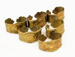 Szecessziós bronz 6 darabos szalvétagyűrű szett, h: 5,5 cm