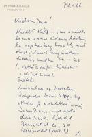 Dr. Hegedüs Géza főiskolai tanár kézirata, fejléces levélpapírján