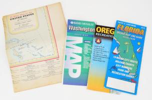 4 db Amerikai Egyesült Államok (USA) térkép, vegyes méretben és állapotban