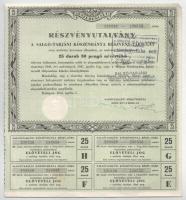 1914-1946. 5db-os vegyes részvény, részvényutalvány tétel, közte Budapest 1946. "A Salgó-Tarján...