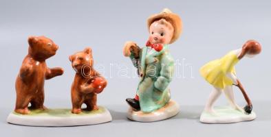 Bodrogkeresztúri takarító lány, medvebocsok és kisfiú figura, m: 14 cm alatt