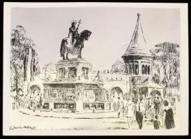 cca 1970 Mészáros Mihály: Budapest, Halászbástya a Szent István-szoborral + Magyar Nemzeti Galéria, ...