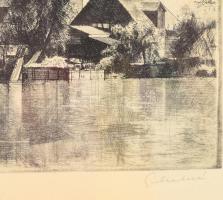 Gy. Molnár István (1933-2010): Kis sziget. Rézkarc, papír, jelzett. 18x28,5 cm. Üvegezett fakeretben