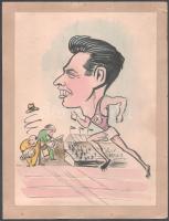 Jelzés nélkül: Sport karikatúra, 1950-60 körül. Vegyes technika, papír. Kartonra kasírozva. 29x21,5 cm