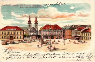 1900 Temesvár, Timisoara; Losonczy tér, szerb püspöki palota. Corvina könyvkereskedés kiadása / square, Serbian bishop's palace. Art Nouveau, litho