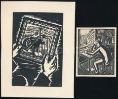 Frans Masereel (1889-1972), 2 db grafika: Gondolkodó és a munka szimbólumai. Fametszet, papír. Jelzett a metszeten. 10x8 és 16x11 cm