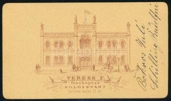 cca 1865 Fiatal hölgy portéja, keményhátú fotó Veress Ferenc (1832-1916) kolozsvári műterméből, háto...