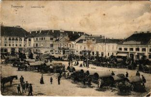 1917 Temesvár, Timisoara; Losonczy tér, piac, Grand Hotel Bristol szálloda, Weisz Lipót üzlete / square, market, hotel, shops (EM)