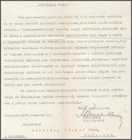 1930 Szörtsey József (1888-1941) kormányfőtanácsos részére írt levél, a Baross Szövetség lapja részé...