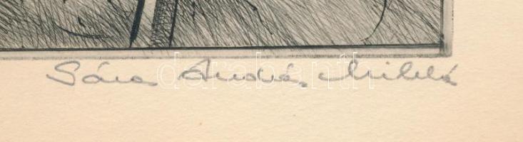 Sáros András Miklós (1945-): A két munkáspárt egyesülése. Rézkarc, papír, jelzett, 19,5×29,5 cm