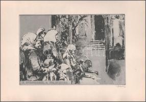 Rozanits Tibor (1931-): A nyomorból a palotákba. Rézkarc, papír, jelzett, 20×30 cm