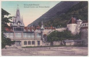 1916 Brassó, Kronstadt, Brasov; Eislauf-Verein und Weber-Bastei / Jégkorcsolya egyesület és a Takácsok bástyája, teniszpálya. Eduard Kerschner kiadása / ice skating pavilion, tennis court, bastion tower (EK)