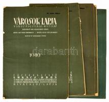 1940-1942 Városok Lapja várospolitikai hetilap 5 db száma: XXXV. évf. 10., 11. sz. + XXXVI. évf. 10., 14. sz. + XXXVII. évf. 19. sz. Főszerk.: Lukács Ödön. Kiadói tűzött papírkötés, változó állapotban, többségében szétvált tűzéssel.