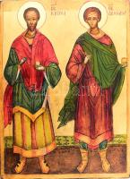 Szent Kozma és Szent Damján. Kézzel festett modern ikonmásolat, 34x25 cm