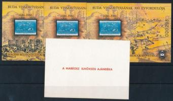 1986 Budavár visszavívása 3 db emlékív kartonon + 1 db ajándék emlékív kartonon