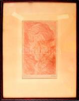 Góth Móric (1873-1944): Portré (önarckép?). Rézkarc, papír. Jelezve jobbra lent. Balra lent Góth Móric autográf ajándékozási soraival Gerő Ödön (1863-1939) műkritikus, író, újságíró lánya, Gerő Zsófia (1895-1966) részére. 17,5x10,5 cm. Üvegezett fakeretben. Ritka!