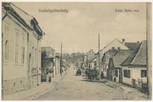 Székelyudvarhely, Odorheiu Secuiesc; Orbán Balázs utca. Sterba Ödön kiadása, Ferentzy és Kováts felvétele / street view (ázott sarok / wet corner)