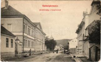 1912 Székelykeresztúr, Kristur, Cristuru Secuiesc; Járásbíróság a templommal / district court, church (EM)