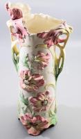 Szecessziós virágmintás váza, sérült, hiányos, m: 46 cm