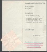 1940 Bp., Reményi-Schneller Lajos (1892-1946) pénzügyminiszter aláírása kinevezési okiraton