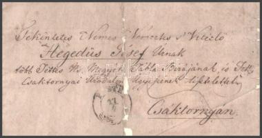 1847 Zsömböry György (1812-1879) jogász, bíró autográf levele, Csáktornyára Hegedüs József táblabíró...