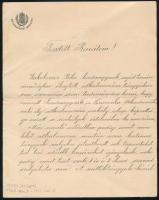 Nyíri Sándor (1854-1911.) honvéd altábornagy, honvédelmi miniszter aláírása levélen hivatali fejléces levélpapíron