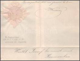 1885 Magyargyerőmonostori báró Kemény Gábor (1830-1888) közmunka- és közlekedésügyi miniszter aláírá...