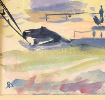 AB jelzéssel: Vízparti táj. Akvarell, papír. Fakeretben. 33,5x48,5 cm