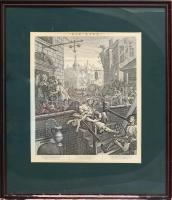 William Hogarth (1697-1764) után, feltehetően XX. sz: Gin Lane. Nyomat, papír. Jelzett a nyomaton. Üvegezett fakeretben. 39x32,5 cm