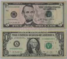 Amerikai Egyesült Államok 2013-2016. (2013) 1$ + 5$ zöld pecséttel "Rosa Gumataotao Rios - Jacob Joseph Lew" T:F USA 2013-2016. (2013) 1 Dollar + 5 Dollars with green seal "Rosa Gumataotao Rios - Jacob Joseph Lew" C:F