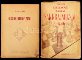 2 db sakk témájú könyv: Asztalos Lajos - Bán Jenő: A sakkjáték elemei. Első rész. (Bp.), 1952, Sport, 123+(3) p. Második, bővített kiadás. Kiadói papírkötés, kissé foltos, sérült borítóval és gerinccel, néhány kissé sérült lappal. + Szabó László: Országos magyar sakkbajnokság 1946. Szerk. és a játszmákat elemezte: - - . (Bp., 1947), MADOSZ, 190+(1) p. Kiadói papírkötés, sérült, kissé foltos kiadói papír védőborítóban.