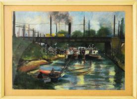 Olvashatatlan jelzéssel: Kikötő. Pasztell, papír. Üvegezett fakeretben. 37,5x51,5 cm