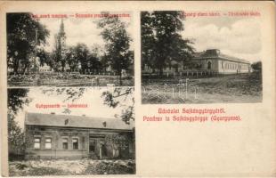 Sajkásgyörgye, Gyurgyeva, Gyurgyevo, Durdevo; Görögkeleti szerb (ortodox) templom, községi elemi iskola, gyógyszertár. Szaich Ottó amateur felvétele / Szprszka pravoszlavna crkva, Obstinszka skola, Lekarnicza / Serbian Orthodox church, school, pharmacy (fl)