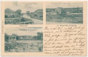 Bálinc, Balint; Vasút utca, Vízimalom a zsilippel, gulya itatása, Dr. Mayor-féle vízimalom, Margitai Ignác üzlete és saját kiadása. Sziklai Lajos felvétele (Lugos) / street view, watermill, flood gate, cattle, publisher's shop (EK)