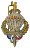 Franciaország DN Zománcozott, ezüstözött bronz ejtőernyős jelvény "DRAGO PARIS" gyártói jelzéssel, "H597" sorszámmal, cserélt tűvel (47x29mm) T:XF,VF France ND Enamelled, silver plated bronze paratrooper badge with makers mark "DRAGO PARIS", with "H597" number, with changed pin (47x29mm) C:XF,VF